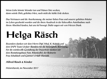 Traueranzeige von Helga Räsch von Haff-Zeitung