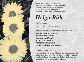 Traueranzeige von Helga Rüh von Pasewalker Zeitung