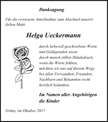 Traueranzeige von Helga Ueckermann von Pasewalker Zeitung