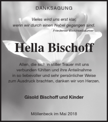 Traueranzeige von Hella Bischoff von Neubrandenburger Zeitung