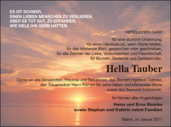 Traueranzeige von Hella Tauber von Müritz-Zeitung