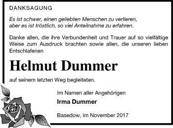 Traueranzeige von Helmut Dummer von Mecklenburger Schweiz