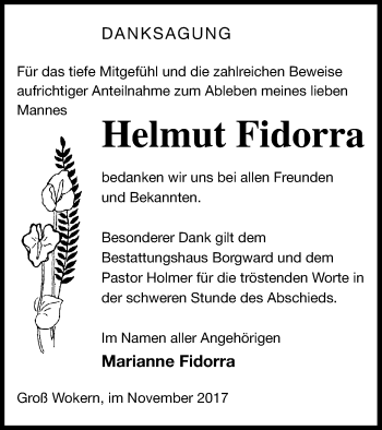 Traueranzeige von Helmut Fidorra von Mecklenburger Schweiz