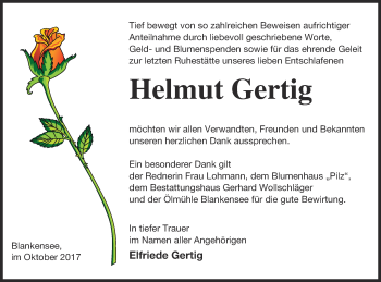 Traueranzeige von Helmut Gertig von Templiner Zeitung