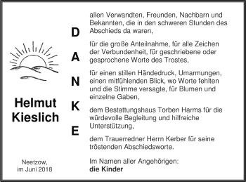 Traueranzeige von Helmut Kieslich von Vorpommern Kurier