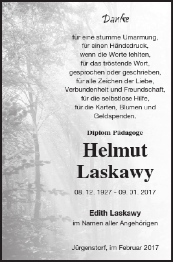 Traueranzeige von Helmut Laskawy von Mecklenburger Schweiz