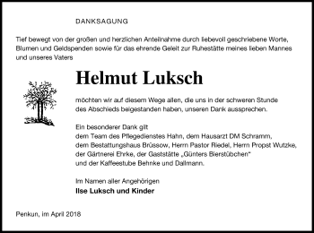 Traueranzeige von Helmut Luksch von Pasewalker Zeitung