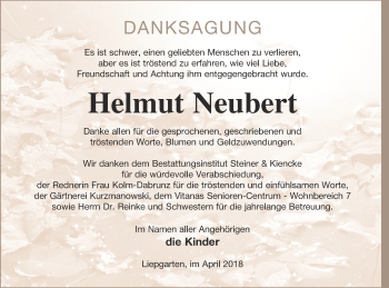 Traueranzeige von Helmut Neubert von Haff-Zeitung