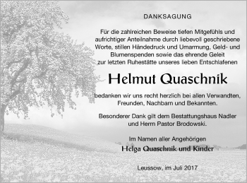 Traueranzeige von Helmut Quaschnik von Strelitzer Zeitung