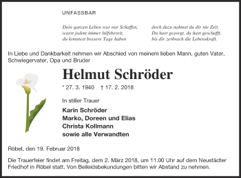 Traueranzeige von Helmut Schröder von Müritz-Zeitung