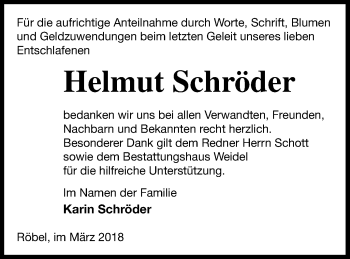 Traueranzeige von Helmut Schröder von Müritz-Zeitung