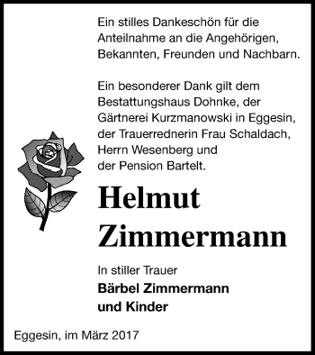 Traueranzeige von Helmut Zimmermann von Haff-Zeitung