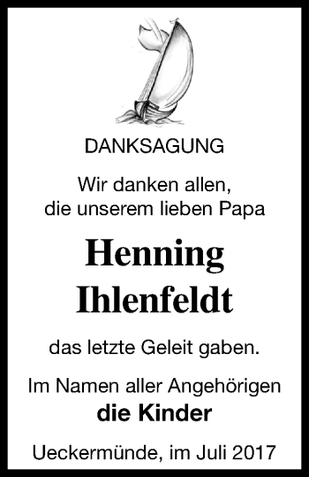 Traueranzeige von Henning Ihlenfeldt von Haff-Zeitung