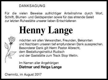 Traueranzeige von Henny Lange von Neubrandenburger Zeitung