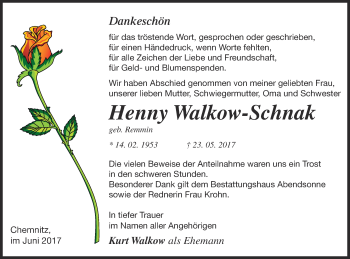 Traueranzeige von Henny Walkow-Schnak von Neubrandenburger Zeitung