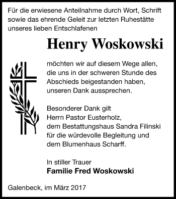 Traueranzeige von Henry Woskowski von Neubrandenburger Zeitung