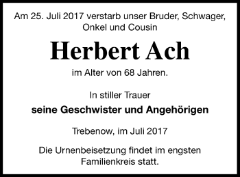 Traueranzeige von Herbert Ach von Prenzlauer Zeitung