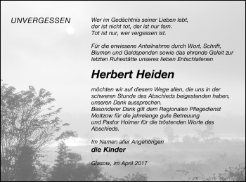 Traueranzeige von Herbert Heiden von Mecklenburger Schweiz