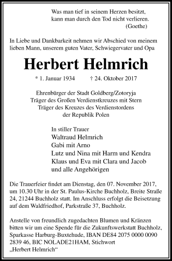 Traueranzeige von Herbert Helmrich von Pasewalker Zeitung