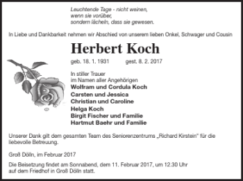 Traueranzeige von Herbert Koch von Templiner Zeitung