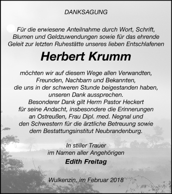 Traueranzeige von Herbert Krumm von Neubrandenburger Zeitung