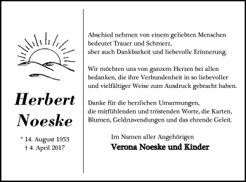 Traueranzeige von Herbert Noeske von Vorpommern Kurier