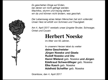 Traueranzeige von Herbert Noeske von Vorpommern Kurier