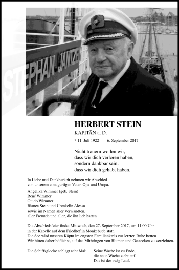Traueranzeige von Herbert Stein von Haff-Zeitung