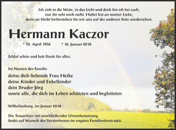 Traueranzeige von Hermann Kaczor von Haff-Zeitung