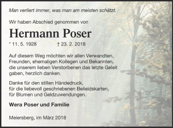 Traueranzeige von Hermann Poser von Haff-Zeitung