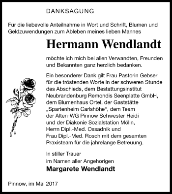 Traueranzeige von Hermann Wendlandt von Neubrandenburger Zeitung