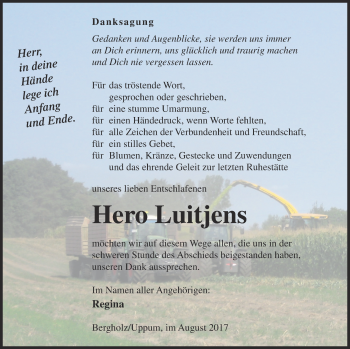 Traueranzeige von Hero Luitjens von Pasewalker Zeitung