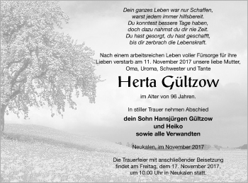 Traueranzeige von Herta Gültzow von Mecklenburger Schweiz