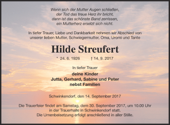 Traueranzeige von Hilde Streufert von Mecklenburger Schweiz