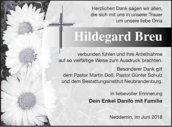 Traueranzeige von Hildegard Breu von Neubrandenburger Zeitung