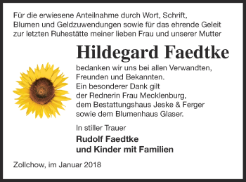 Traueranzeige von Hildegard Faedtke von Pasewalker Zeitung