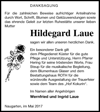 Traueranzeige von Hildegard Laue von Prenzlauer Zeitung