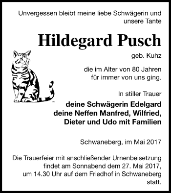 Traueranzeige von Hildegard Pusch von Prenzlauer Zeitung