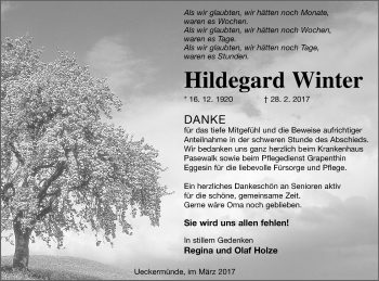 Traueranzeige von Hildegard Winter von Haff-Zeitung