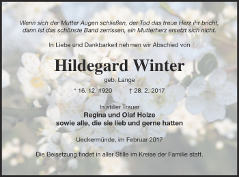 Traueranzeige von Hildegard Winter von Haff-Zeitung