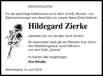 Traueranzeige von Hildegard Zierke von Neubrandenburger Zeitung