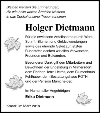 Traueranzeige von Holger Dietmann von Prenzlauer Zeitung