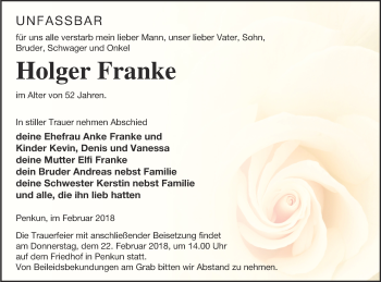 Traueranzeige von Holger Franke von Pasewalker Zeitung