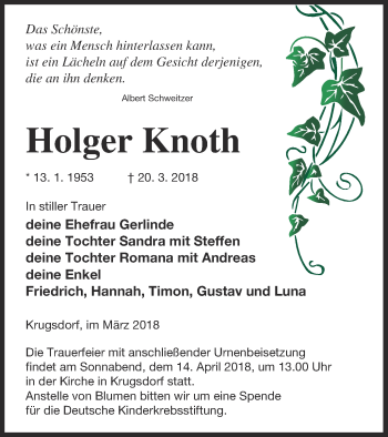 Traueranzeige von Holger Knoth von Pasewalker Zeitung