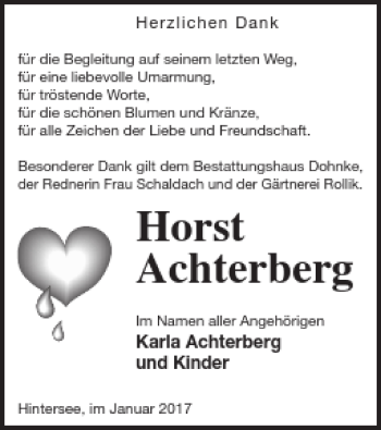 Traueranzeige von Horst Achterberg von Haff-Zeitung