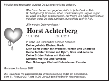 Traueranzeige von Horst Achterberg von Haff-Zeitung