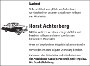 Traueranzeige von Horst Achterberg von Haff-Zeitung