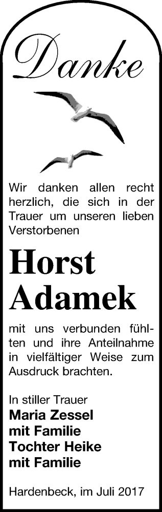 Traueranzeige von Horst Adamek von Templiner Zeitung