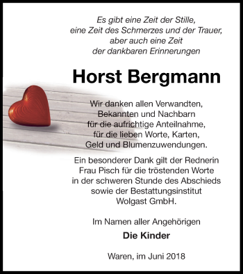 Traueranzeige von Horst Bergmann von Müritz-Zeitung