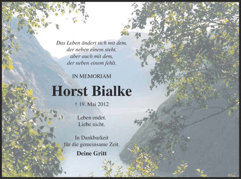  Traueranzeige für Horst Bialke vom 19.05.2017 aus Strelitzer Zeitung